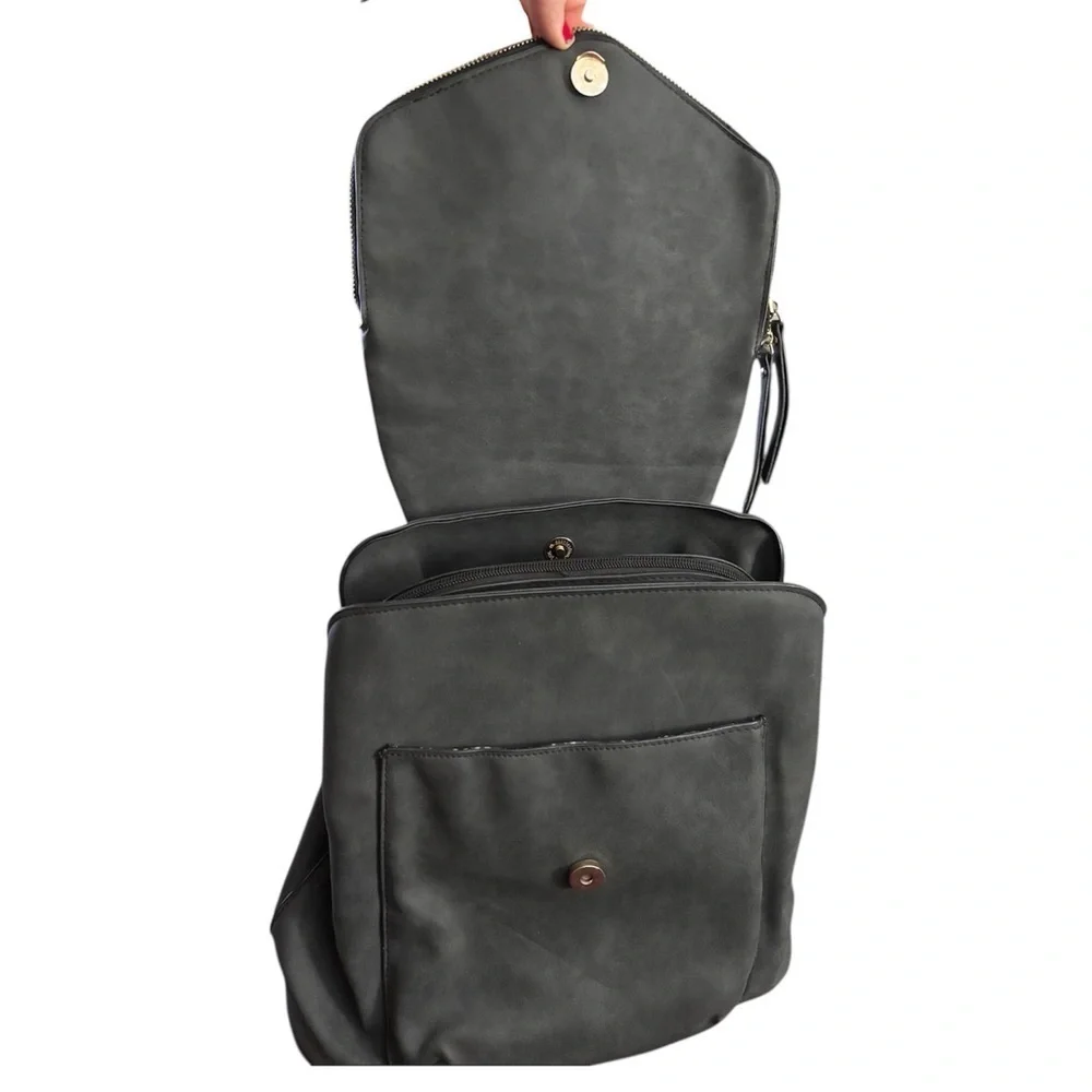 Chic Bikercore Matte Gray/Black Women's Backpack with Multi Pockets